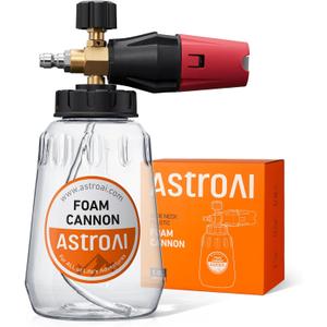 AstroAI Foam Cannon for Pressure Washer with 1/4" Quick Connect Plug, 1 L | Thick Foam, Car Wash, Heavy Duty Snow Clear Bottle, Wide Neck, Adjustable, Quick Connect, for Various Cleaning Tasks, Brass
