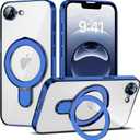 Compatible with iPhone 17E/16E Case with Invisible Magnetic Ring Stand [Compatible with Mag-Safe] [Full Camera Lens Protector] Plating Clear Phone Case for iPhone 17E/16E 6.1", Blue