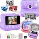 Kids Instant Print Camera, 30MP 1080P HD Digital Camera for Boys Girls with Color Pens & 32GB Card, Christmas Birthday Gifts Kids Toys for 3-12 Years Old (Purple) (Purple with Bonus Carry Bag)