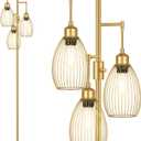 Dimmable Floor Lamp, 3 x 800LM LED Edison Bulbs Included, Farmhouse Industrial Floor Lamp Standing Tree Lamp with Elegant Teardrop Cage Head Tall Lamp for Living Room Bedroom Office Dining Room - Gold (Gold-70 Inches)
