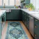 RELEANY Area Rugs 2'x6' Runner Rug Non Slip Washable for Kitchen Hallway Bedroom Beside Laundry Room Bathroom Rug, Floor Carpet, Teal Green Lake Blue Turquoise