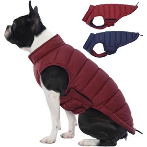 Lelepet Reversible Dog Coat Waterproof Dog Jacket Windproof Puffer Vest for Winter Warm Lightweight Coats for Small Dogs Adjustbale Hook & Loop Pet Apparel with Leash Hole, Shih Tzu, Wine Red, S