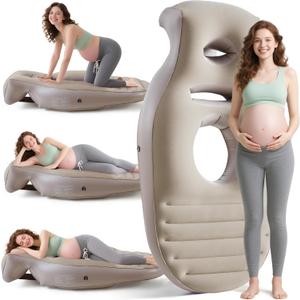 Inflatable Pregnancy Pillow,Full Body Pregnancy Mattress with Hole for Belly Chest/Head,Pregnancy Pillows for Prone Sleeping,Relieves Back Pain-Portable for Massage,Home,Trave (Khaki)