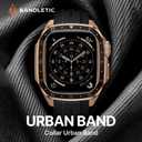 Bandletic Luxury Metal Case with Band Compatible with Apple Watch SE Series 6 5 4 44mm Band, Rugged Military-Grade Protective Bumper Cover with Silicone Strap for iWatch SE 6 5 4 44mm, Rose Gold/Black