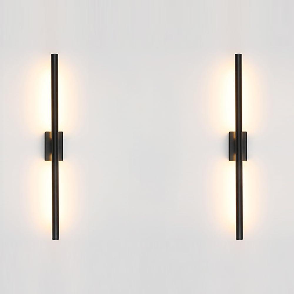 Set of 2 Hardwired Minimalist Dimmable Black Tube Linear Wall Sconce 24 Inch Mirror Vanity Light for Bathroom Living Room Bedroom Corridor (2 Pack, 24'', Black, Dimmable) (2X Hardwired Black Sconce)
