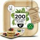 Palm Leaf Plate Bamboo Paper Disposable 6 Inch 200 Bulk Appetizer and Dessert Square Party Pack Eco Biodegradable Compostable Wooden Plate Better Than Plastic By KoalaLove