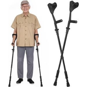 Ergonomic Forearm Crutches Spring Assist Crutches for Adults,Comfortable and Height Adjustable Arm Crutches Forearm with Anti-Slip Base,Walking Crutches with Cuffs (Black)