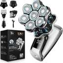 Head Shavers for Bald Men, 7D Floating Blades Electric Razor with Magnetic Detachable Heads, IPX7 Waterproof Rotary Shaver 5-in-1 Self-Grooming Kit Gift for Balder