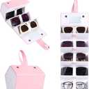 Muf Travel Sunglass Organizer, 4/5-Slot Leather Case for Multiple Sunglasses, Storage for Oversized Glasses for Men & Women (Light Pink With 5 Slots)