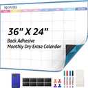 MaxGear Large Dry Erase Calendar for Wall,Self-Adhesive Wall Calendar White Board with 4 Dry Erase Markers, 1 Eraser, 4 Magnets, 1 Marker Holder for Office Home School (Macaron Monthly, 36" x 24")