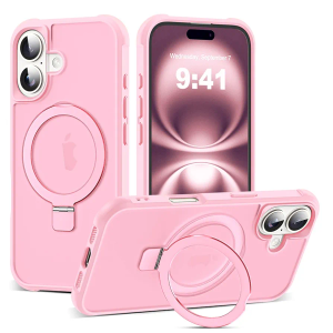 Compatible with iPhone 16 Case for iPhone 16 6.1" Pink | with Invisible Magnetic O-Ring Stand, Military-Grade, Translucent Case, Compatible with Mag-Safe, Great Grip Feeling