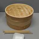 Prime Home Direct Bamboo Steamer Basket 10Inch | 2Tier Steamer for Cooking | 50 Liners, Chopsticks, Sauce Dish | Steaming Asian Food, Bao Buns, Chinese, Dim Sum, Dumpling, Rice, Vegetable Steam Pot