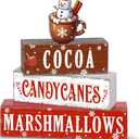 Geelin 4 Pieces Christmas Hot Cocoa Wooden Table Decorations Xmas Hot Cocoa Wooden Signs Rustic Marshmallow Tiered Tray Decor Tabletop Centerpieces for Home Desk Room Kitchen Shelf