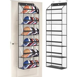 Hat Organizer Rack for Door -Storage for on Wall, Clear Deep Pockets,6 Tiers, Holds at Least 60 Hats, with 3 Hooks Black Hat Organizer Rack for Door -Storage for on Wall, Clear Deep Pockets,6 Tiers, Holds at Least 60 Hats, with 3 Hooks Black