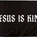 Jesus Is King Inspirational Flags Funny Cool Meme Flags Banner 3X5 Ft Room Guys Men Bedroom Mancave College Dorm Indoor Wall Girls Tapestry Hangings Black
