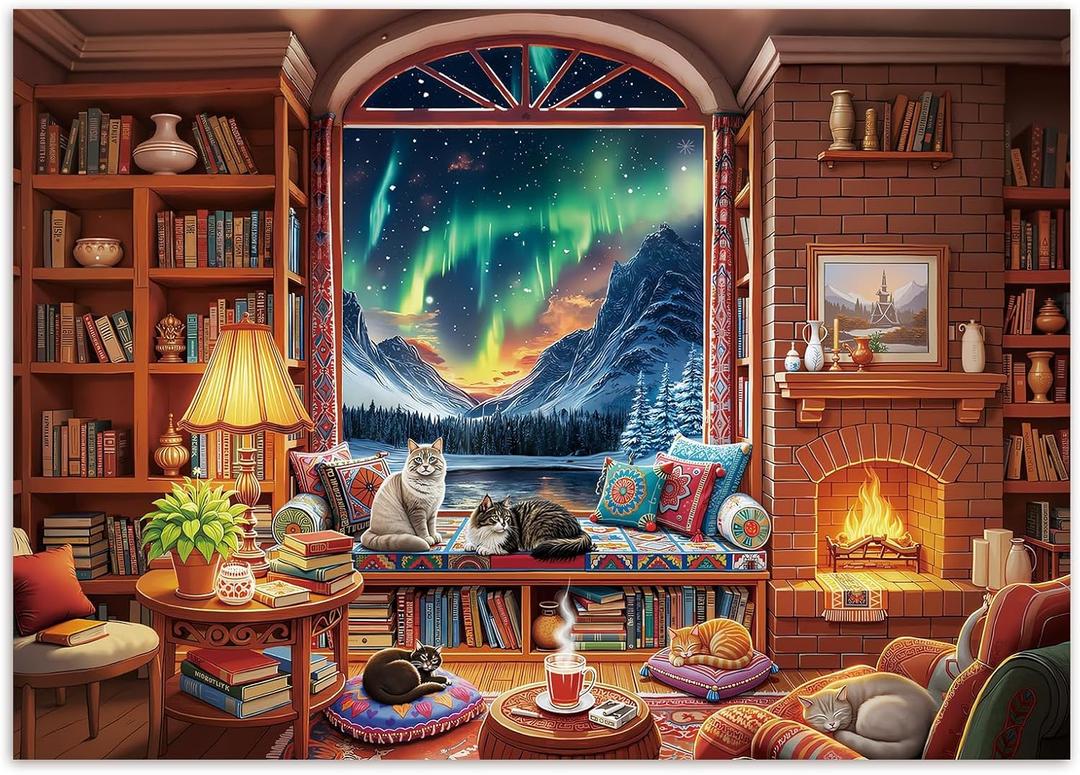 Artipuz 1000 Piece Puzzle for Adults - Nordic Aurora Cabin Jigsaw Puzzle, 27.6" x 19.7" Stress Relief & Cognitive Challenge, Ideal Mindfulness Gift for Family Game Night, Artistic Wall Decor