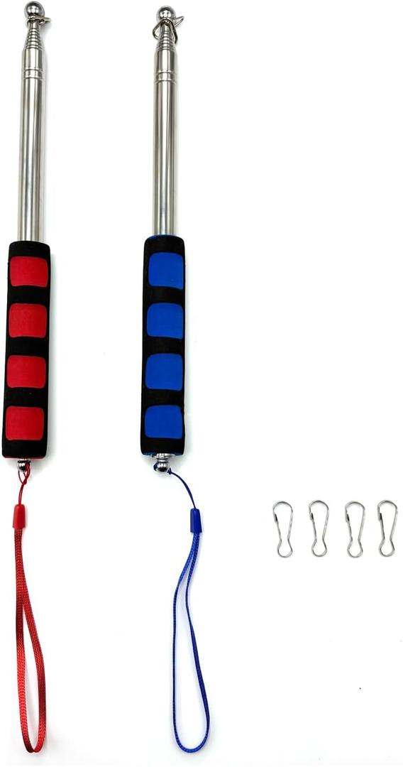 Telescopic Handheld Flagpole5ft Extendable Stainless Steel Staff with Anti-Slip Grip, Banner Clips for Tour Guides, Teachers (2Pack)