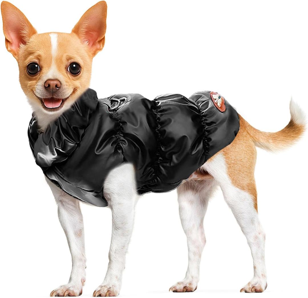ABRRLO Winter Warm Dog Jacket for Small Medium Dogs Cat Cold Weather Coats with Harness Paded Dogs Fleece Vest Waterproof Windproof Dog Snow Jacket Pet Puppy Clothes (Black,XS)