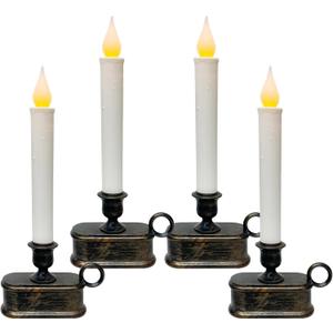4 Pack Christmas Window Candle Lamps, Flameless Flicker LED Lights and Bronze Base, Dusk to Dawn Light Sensor, 10 Inch Battery Powered Window Candle for Dinners, Table, Party, Valentines Decorations