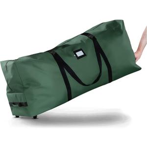 ZOBER 600D Oxford Fabric Rolling Christmas Tree Storage Bag - Fits 7.5 Ft Artificial Trees - Waterproof Christmas Tree Bag For Storage Box For Xmas, Durable Handles and Wheels - Card Slot - Green