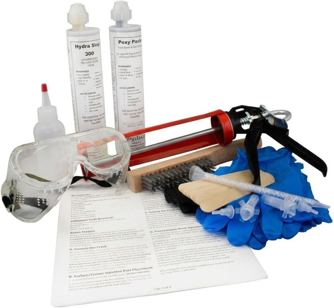 Water Pipe & Foundation Leak Repair Kit, Expanding Waterproof Sealant Foam for Pipe Penetrations Up to 1" Diameter, Basement Waterproofing & Concrete Wall Waterline Leak Sealer, No-Drill DIY Solution