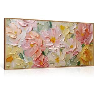 CHDITB Floral Wall Art, 20" X40 Large Watercolor Flower Textured Oil Painting, Modern Wildflower Wall Decor, Framed Canvas Flowers Artwork for Living Room Bedroom Office Girl Room Decoration