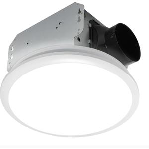 Homewerks 7141-50 Bathroom Fan Integrated LED Light Ceiling Mount Exhaust Ventilation 0.7 Sones 50 CFM, White