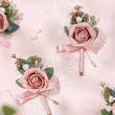 Serwalin 10Pcs Boutonniere for Men, Pink Groom and Best Man Boutonniere, Artificial Flowers for Wedding Decor, Prom, Homecoming, Ceremony Anniversary, Formal Dinner Party