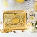 OurWarm Glittery Gold Wedding Card Box with Lock, Wood Gift Card Box for Wedding Reception, Envelope Box for Party Graduation Birthday Baby Shower Decorations