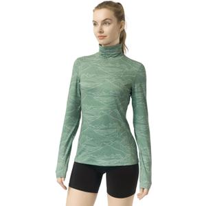 Women's Slim Fit Turtleneck Base Layer Long Sleeve Top, Mountain Print, Moisture-Wicking for Workouts & Outdoor (Green, XL)