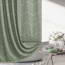 Extra Long Sage Green Boho Shower Curtain with Tassel, Woven Fabric 84 in Shower Curtain, Tufted Chevron Striped, 72 x 84, Modern Chic Textured Minimalist Bathroom Shower
