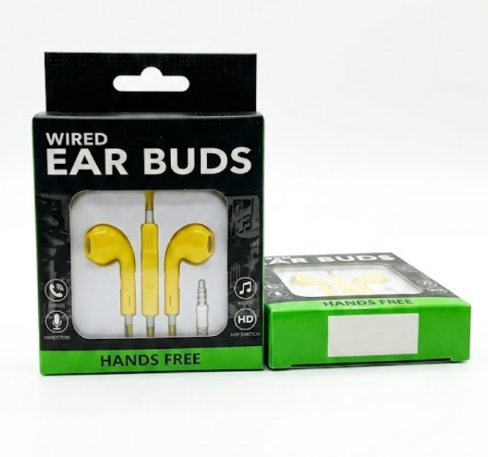 Wired Ear Buds, Yellow, 2 pack