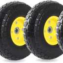 AR-PRO (4-Pack) 4.10/3.50-4" Flat Free Tire and Wheel - 10 Inch Solid Rubber Tires with 5/8" Bearings, 2.2" Offset Hub - Compatible with Garden Wagon Carts,Hand Truck,Wheelbarrow,Dolly,Utility Cart (Yellow)