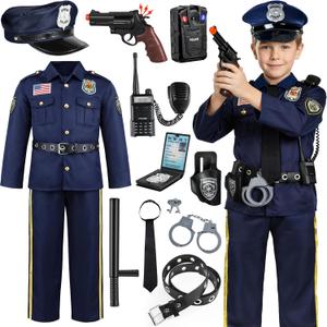 Joycover Police Costume for Kids - Career Day Officer Costume for Boys Girls with Toy Accessories, Toddler Kids Halloween Costumes, Cop Outfit Kit for Halloween Dress Up Pretend Roleplay -M (M(5-7Y))