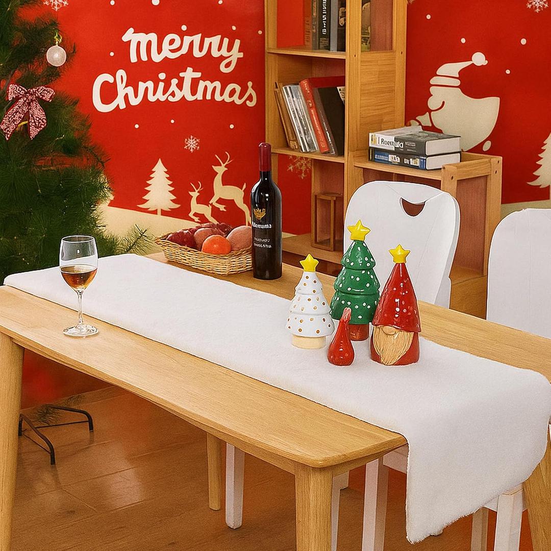Table Runner, White Faux Fur Christmas Dinning Table Decoration for Winter Home Holiday Party, Dresser, Birthday, Xmas, Thanksgiving, Wedding Table Decor Runners (11.8x70.8 inch)