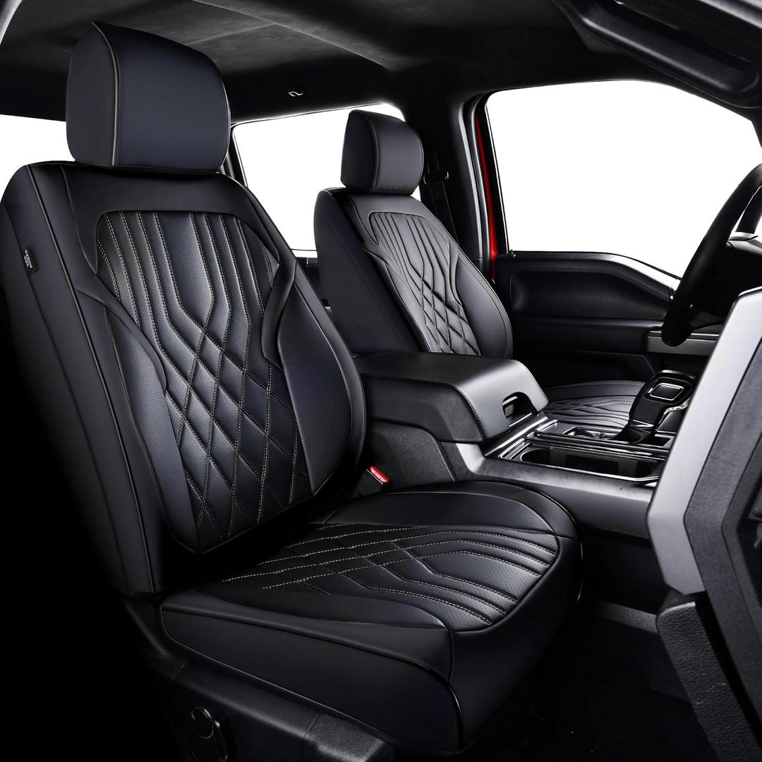Ram Seat Covers, for 2011-2026 Dodge Ram 1500 2500 3500 Classic Crew Quab Mega Cab, for Flat Rear Seats Only, Napa Leather Seat Protector (Full Set, Black)