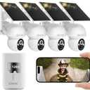 2.5K Wireless Solar Security Camera System, 4 Pack 360 View PTZ WiFi Cameras, Full Color Night Vision,Easy Setup, 2-Way Audio,10CH WiFi NVR with 128GB Storage, PIR Alarm, Compatible with Alexa