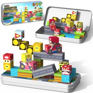 35 PCS Mini Magnetic Tiles Travel Set with Portable Iron Storage Box, STEM Educational Magnetic Building Blocks for Kids Ages 3-8, Montessori Sensory Toys Gifts for Toddler, Boys & Girls