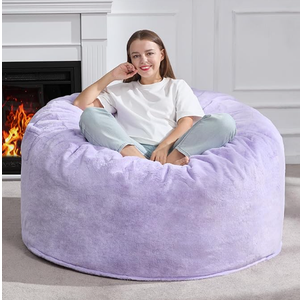 Hobestluk 4ft Bean Bag Chairs for Adults Large Beanbag Chair with Plush Faux Fur Cover Big Bean Bag Chair for Living Room Bedroom Dorm Office - Purple (44” x 44” x 24”)