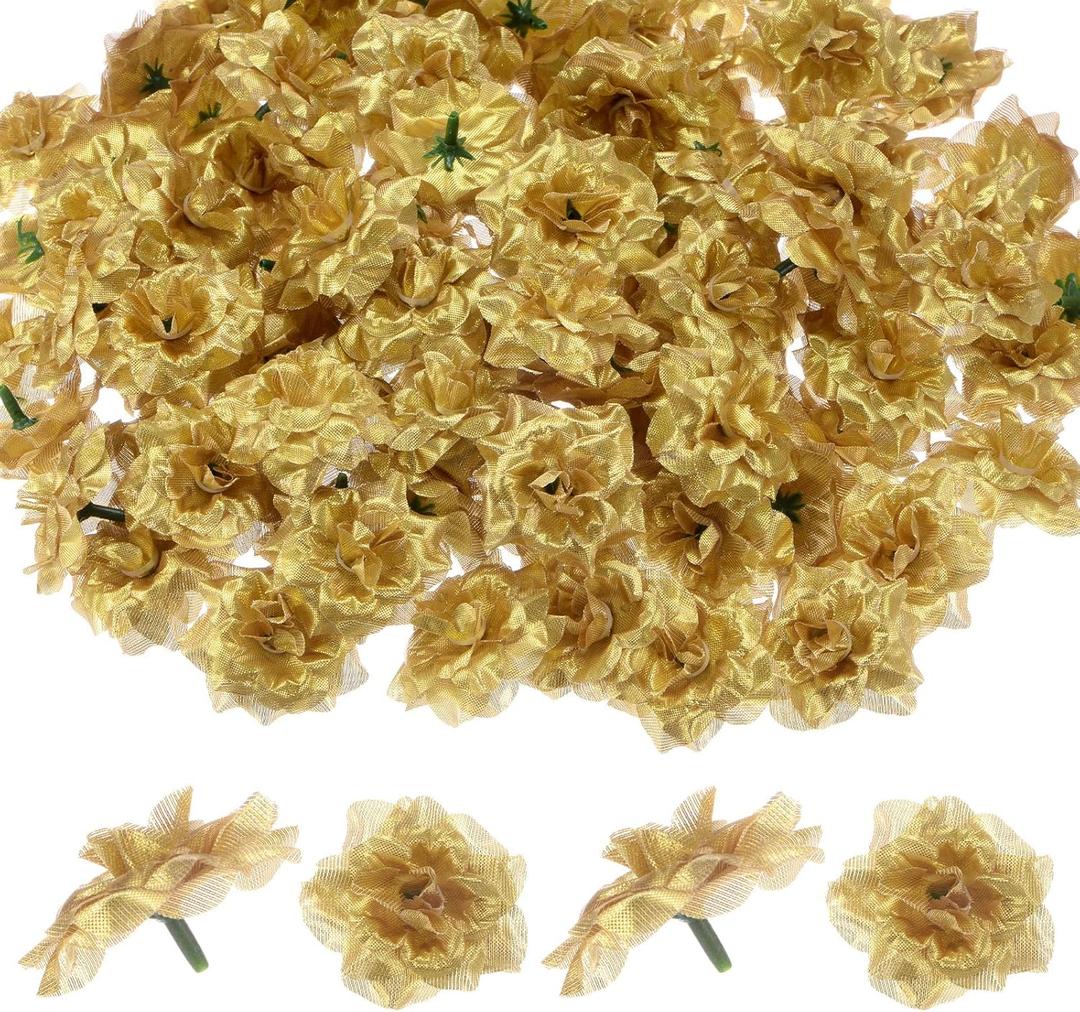 100-Pack Artificial Roses Heads, Silk Faux Rose Head for Wedding/Bouquet/Flower Wall/DIY Crafts/Party Decoration, Fake Bloom Flower Heads Buds [Gold]