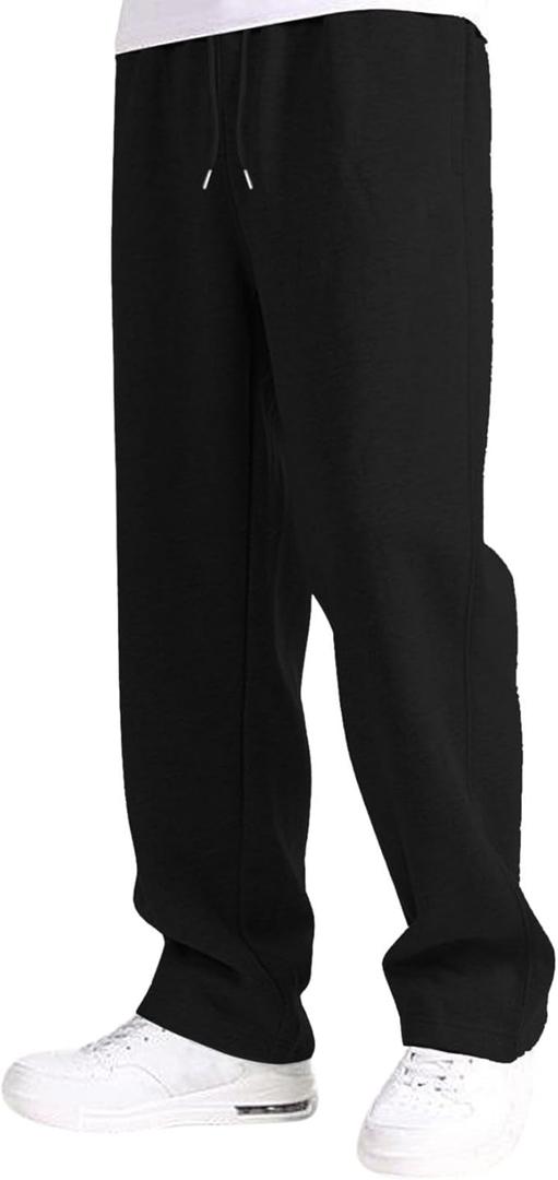 Boys Baggy Sweatpants,Wide Leg Straight Open Bottom Pants Elastic Waist Athletic Joggers with Pockets Sweat Pant Black Small