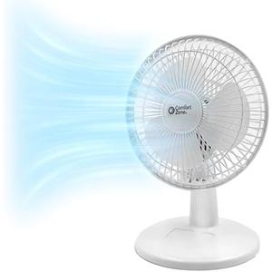 Comfort Zone 6-inch Mini Desk Fan with Fully Adjustable Tilt, Portable 2 Speed Tabletop Fan, Quiet Bedside or Office Fan with Stable Base, White