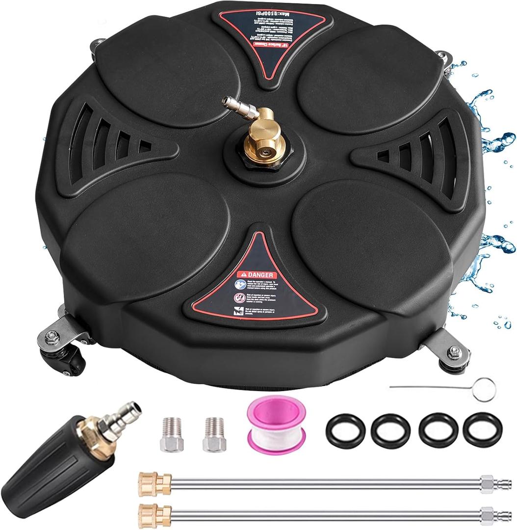 13" Pressure Washer Surface Cleaner with Turbo,Selkie Power Washer Driveway Attachment with 2 Power Washer Extension Wands &4 Wheels & 360 Rotating Turbo Nozzle,2500 PSI