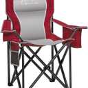 Folding Camping Chair Portable Outdoor Heavy Duty Padded Chairs Lawn Chair with Cup Holder, Storage Pocket and Cooler Bag, Supports 450LBS Red