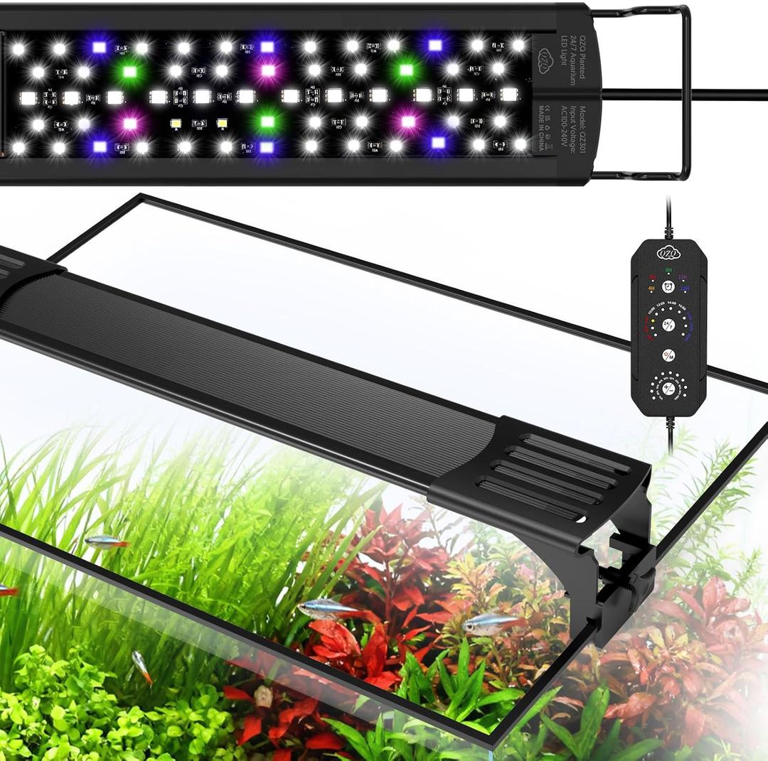 QZQ LED Aquarium Light, 30W Fish Tank Light with 24/7 Lighting Mode, Timer, DIY Mode, Adjustable Brightness, Full Spectrum Aquarium Plant Light with Extendable Brackets for 24-29 Inch Fish Tank