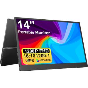 IBW 14" Portable Monitor Touchscreen, 1200P FHD IPS Travel Monitor with Tempered Glass, 10-Point Touch, Dual Speakers & Kickstand, USB-C HDMI External Monitor for Laptop MacBook Phone PS5 Switch