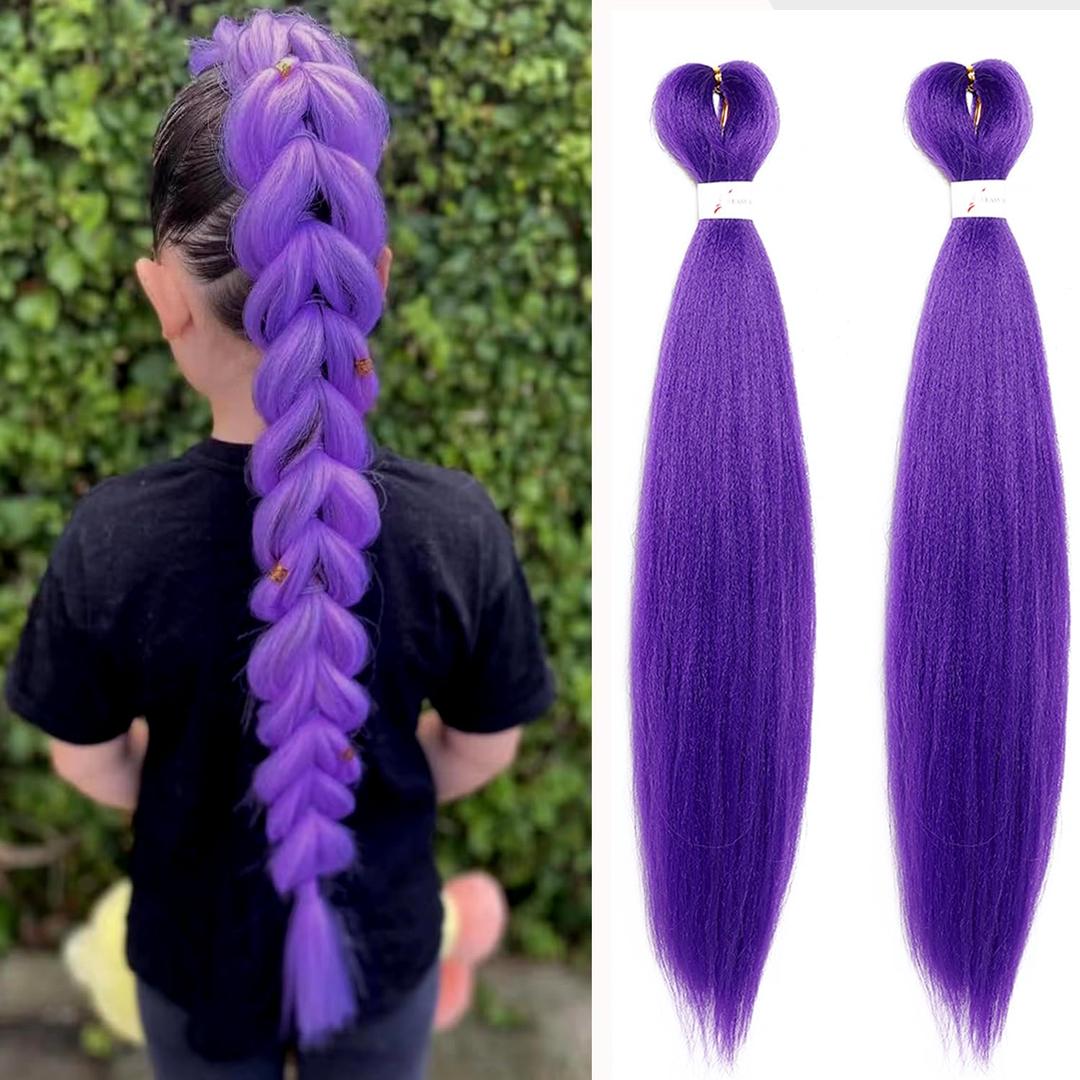 Long Purple Braiding Hair -24 Inch Synthetic Braiding Hair for Kids Stage Party Halloween Costume Cosplay (Purple, 24 Inch (Pack of 2)