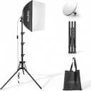RALENO Softbox Photography Lighting Kit, 16'' x 16'' Softbox Lighting for TikTok with LED Bulb (50W | 5500K | 97 CRI | TLCI97), Continuous Light for Video Recording & Photography Shooting (Black)