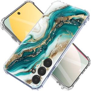 for Samsung Galaxy S26 Case Flowers and Marble [Buffertech 6.285ft Military-Grade Drop Protection] [Anti Peel Off Tech] Clear TPU Bumper 5G Phone Cover Design (Green Gold)