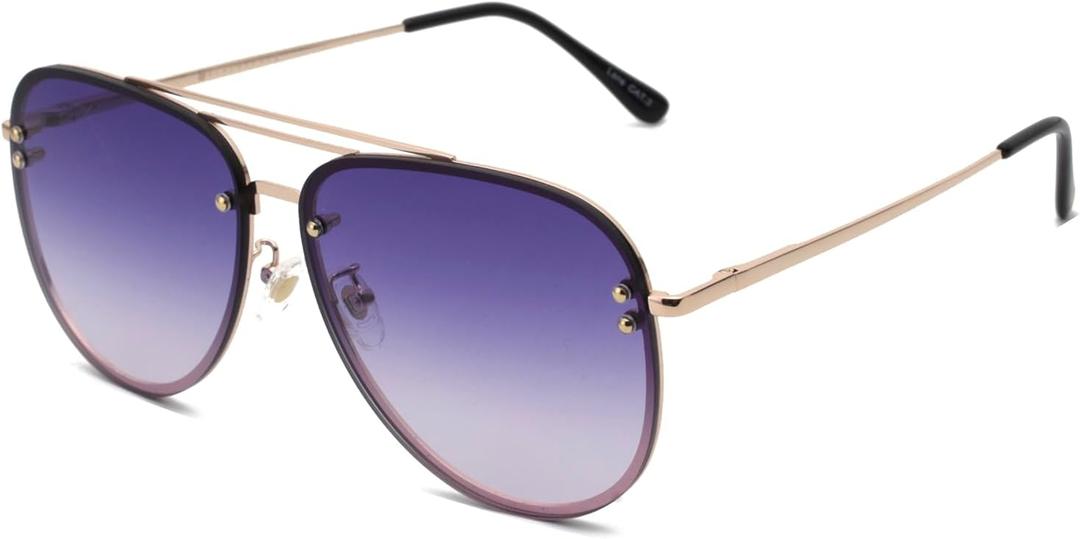 Trendy Oversized Aviator Sunglasses Womens, Retro Cute Big Shades Women's Fashion Sun Glasses UV Protection VF2203 (Gold Metal)